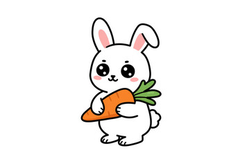 Fototapeta premium Cute Cartoon Bunny with Carrot Illustration.