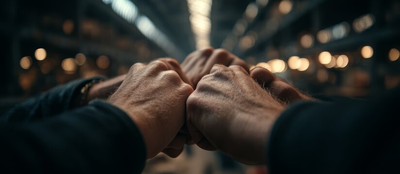 Group of people are giving each other high fives. Concept of camaraderie and teamwork