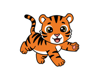 Cute Cartoon Tiger Cub Running Playfully Illustration.