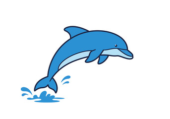 Fototapeta premium Blue Dolphin Leaping from Water Illustration.