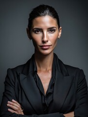 Obraz premium determined female executive in black attire looking confidently at the camera