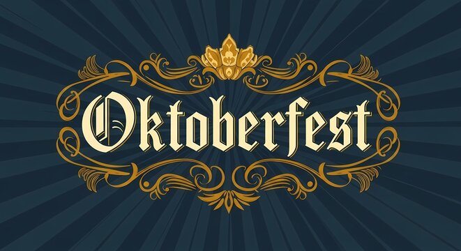 Oktoberfest celebration design with elegant golden ornaments on dark radiant background for festival promotion
