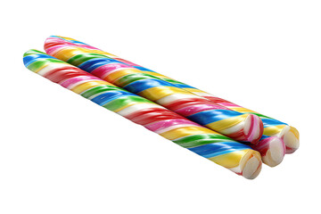 A bundle of rainbow candy sticks with twisted bright stripes, clean cut ends and slight fan shape, isolated on transparent background.

