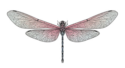 Detailed dragonfly art with gradient wings on white background