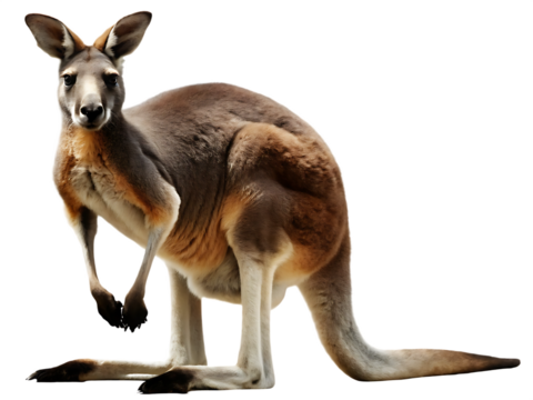 Red kangaroo standing on white background isolated on a transparent background