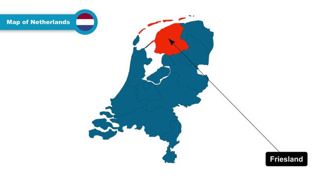 Friesland Map Video, Netherlands map, Political Map of Netherlands, with all states, national flag and borders, travel, education, geography, and global studies.