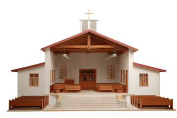 Wooden Church Hall Interior on Transparent Background