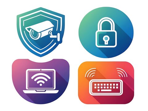Security and technology icons for digital safety and connectivity - Powered by Adobe