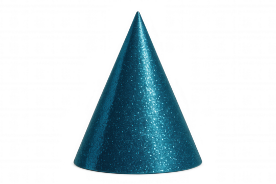 Glittering blue party hat isolated on a transparent background, ready to be added to festive designs and celebratory projects