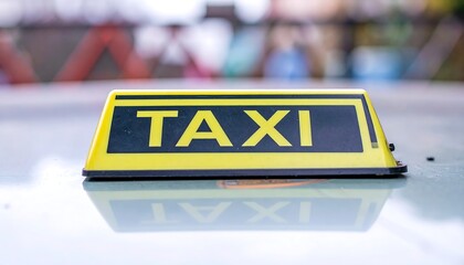 Yellow taxi sign on a car