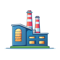 Fototapeta premium Industrial factory building with striped smokestacks cartoon vector illustration