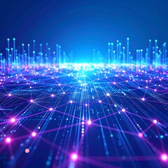 Abstract Digital Network with Glowing Lights and Connections.
