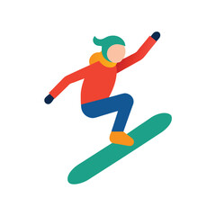Obraz premium Flat Color Snowboarder Jumping with Board 