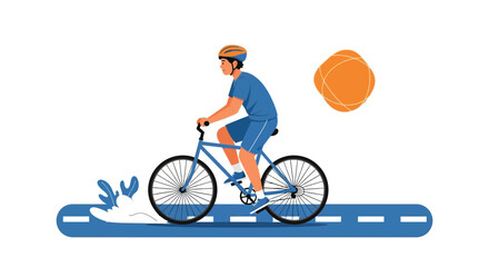 Fototapeta premium Cyclist In Motion Enjoying Recreation Along Designated Path With Sunny Weather Illustrations
