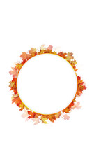  colorful autumn circle frame with maple leaves on transparent background, png leaf thanksgiving and Halloween copy space vertical social media overlay design element