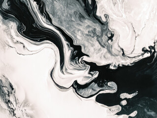 Abstract black and white fluid art with swirling patterns and textures