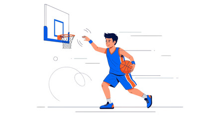 Dynamic Basketball Play Depicted With Illustrated Athlete Action And Energetic Visuals