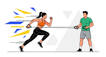 Fototapeta premium Dynamic Fitness Illustration Depicting Woman Exercising With Resistance Band Training