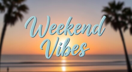 Weekend vibes at sunset beach with palm trees and ocean view for relaxation and inspiration