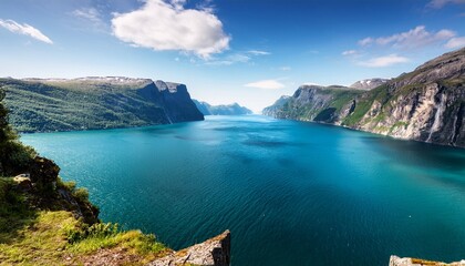 breathtaking fjord landscape with dramatic cliffs and turquoise waters