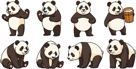 Cute pandas in various poses. Cartoon pandas illustrations, animal characters, bear, wildlife, fun, happy