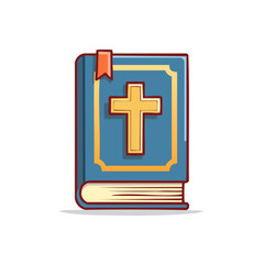 Obraz premium Illustrated Bible with golden cross icon and orange bookmark, religious symbol, vector illustration