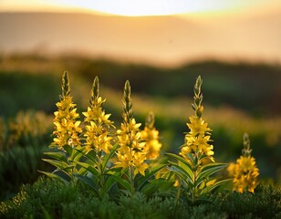 Obraz premium delicate arctic starflower lysimachia europaea blooming in the serene greenery of a northern landscape during a soft morning light