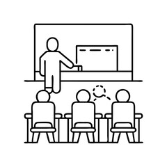 Illustration of a presentation with a speaker and audience