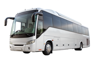 Sleek white passenger bus for public transportation isolated on transparent background, ideal for travel, tourism, and urban transport services