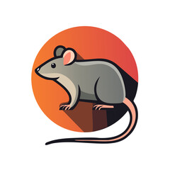 Obraz premium Cartoon Mouse Illustration Sitting on Post - Gray Rodent with Long Tail Design