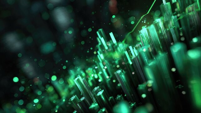 Abstract digital cityscape of emerald green crystalline structures - Powered by Adobe