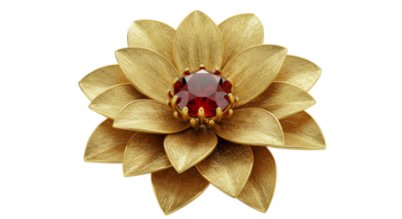 A golden flower blooms eternally its ruby heart pulsing with inner fire a treasure forged in on transparent background
