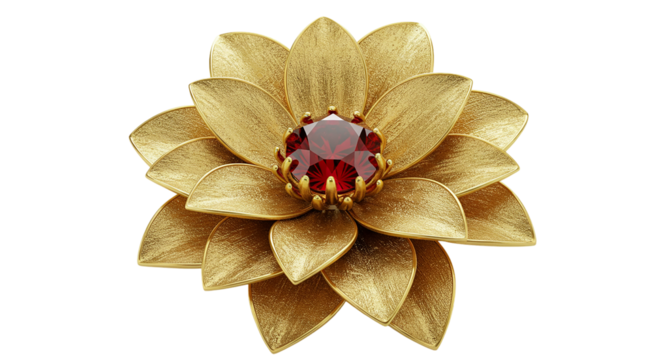 A golden flower blooms eternally its ruby heart pulsing with inner fire a treasure forged in on transparent background