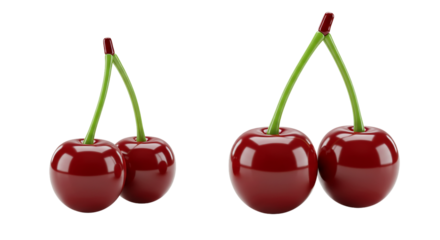Two pairs of ripe cherries a juicy delight symbolizing summer s sweetness and simple joys with on transparent background