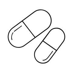 Illustration of two capsules, representing medicine, health, and pharmaceutical products