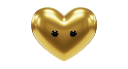 A gleaming golden heart with curious black eyes a symbol of hidden emotions on a dark night on transparent background