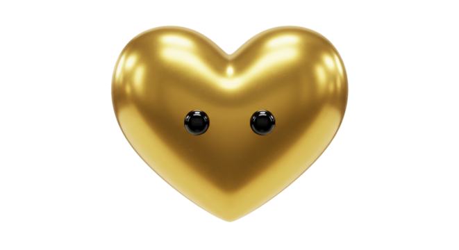 A gleaming golden heart with curious black eyes a symbol of hidden emotions on a dark night on transparent background - Powered by Adobe