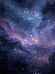 Obraz premium Deep space nebula, swirling clouds of cosmic dust and stars. Vast expanse of vibrant purples, blues, and pinks. Starlight sprinkled throughout
