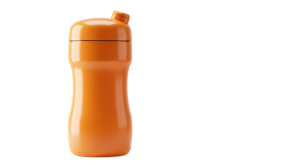 An orange protein shaker a symbol of fitness and healthy lifestyle against a minimalist black on transparent background