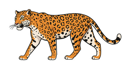 A majestic jaguar its amber eyes gleaming embodies raw power and untamed beauty as it strides on transparent background