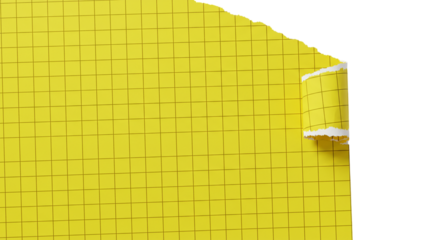 Unveiling new perspectives A vibrant yellow graph paper is dramatically torn away revealing on transparent background