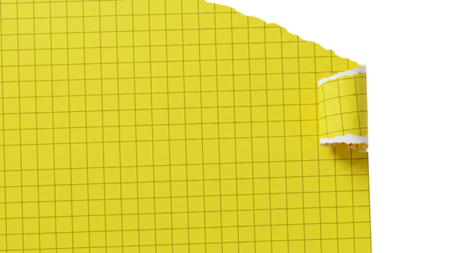 Unveiling new perspectives A vibrant yellow graph paper is dramatically torn away revealing on transparent background