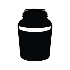 Isolated black silhouette of a plastic or glass storage jar for the kitchen, creatine powder tub silhouette vector illustration