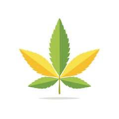 Stylized cannabis marijuana leaf icon in vibrant green and yellow colors flat design