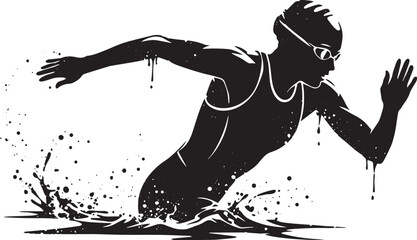 Dynamic monochrome silhouette of a swimmer in motion, creating s