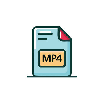 Colorful MP4 video file format icon. Cute cartoon document symbol for digital media and technology.