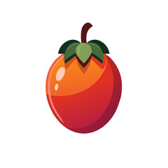 Vibrant Tomato Illustration Glossy Red Orange with Green Leaves and Brown Stem