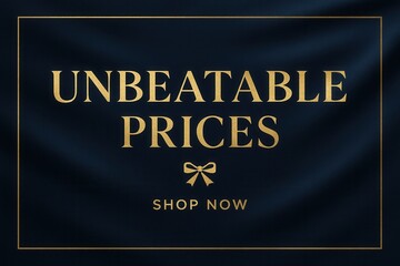 Elegant banner featuring UNBEATABLE PRICES with a SHOP NOW call to action, glossy style, attractive retail discount offer.