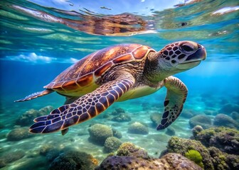 Obraz premium sea turtle swimming in water isolated on white background JPG, AI GENERATED