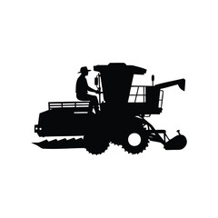 Silhouette of a Farmer Driving a Combine Harvester in a Field, farmer driving combine harvester silhouette vector illustration